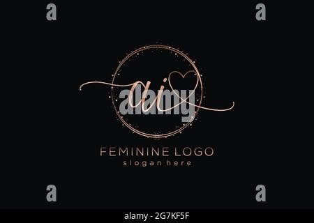 AI handwriting logo with circle template vector logo of initial wedding, fashion, floral and botanical with creative template. Stock Vector