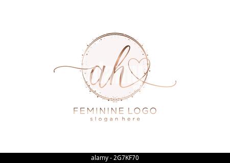AH handwriting logo with circle template vector logo of initial wedding, fashion, floral and botanical with creative template. Stock Vector
