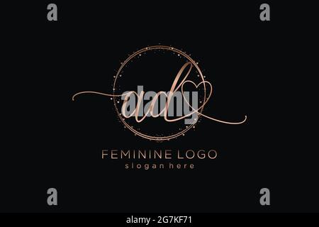 AD handwriting logo with circle template vector logo of initial wedding, fashion, floral and botanical with creative template. Stock Vector