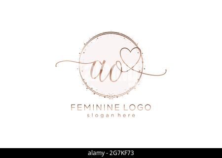 AO handwriting logo with circle template vector logo of initial wedding, fashion, floral and botanical with creative template. Stock Vector