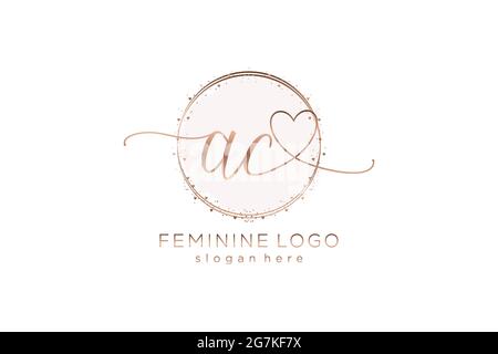 AC handwriting logo with circle template vector logo of initial wedding, fashion, floral and botanical with creative template. Stock Vector
