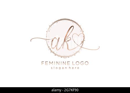 AK handwriting logo with circle template vector logo of initial wedding, fashion, floral and botanical with creative template. Stock Vector