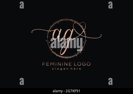 AG handwriting logo with circle template vector signature, wedding ...
