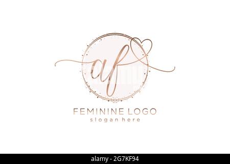 AF handwriting logo with circle template vector logo of initial wedding, fashion, floral and botanical with creative template. Stock Vector