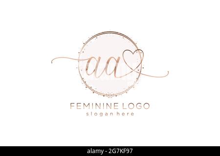AA handwriting logo with circle template vector logo of initial wedding, fashion, floral and botanical with creative template. Stock Vector