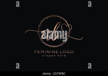 AB handwriting logo with circle template vector logo of initial wedding, fashion, floral and botanical with creative template. Stock Vector