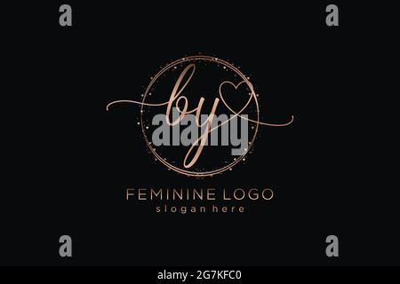 BY handwriting logo with circle template vector logo of initial wedding, fashion, floral and botanical with creative template. Stock Vector