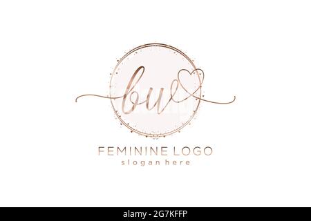 BW handwriting logo with circle template vector logo of initial wedding, fashion, floral and botanical with creative template. Stock Vector