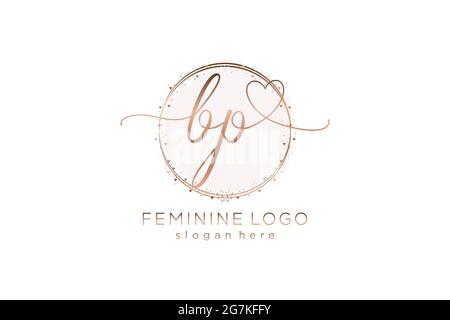 BP handwriting logo with circle template vector logo of initial wedding, fashion, floral and botanical with creative template. Stock Vector