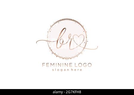 BR handwriting logo with circle template vector logo of initial wedding, fashion, floral and botanical with creative template. Stock Vector