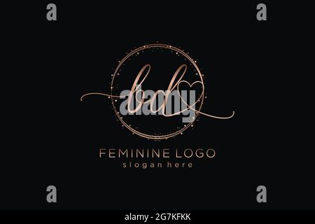 BD handwriting logo with circle template vector logo of initial wedding, fashion, floral and botanical with creative template. Stock Vector