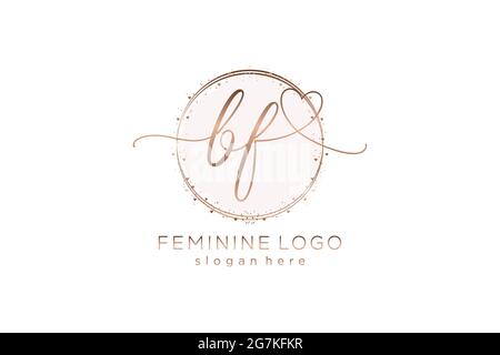 BF handwriting logo with circle template vector logo of initial wedding, fashion, floral and botanical with creative template. Stock Vector