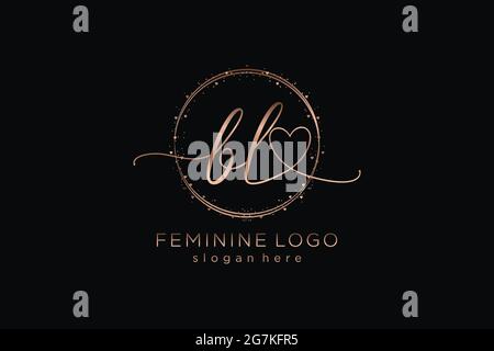 BL handwriting logo with circle template vector logo of initial wedding, fashion, floral and botanical with creative template. Stock Vector