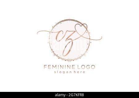 CZ handwriting logo with circle template vector logo of initial wedding, fashion, floral and botanical with creative template. Stock Vector