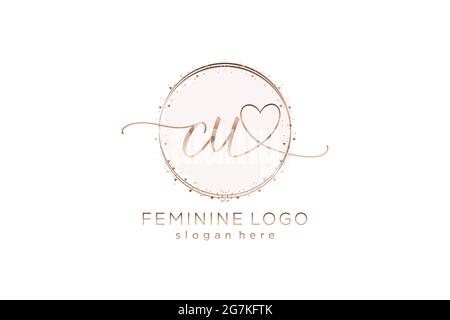 CU handwriting logo with circle template vector logo of initial wedding, fashion, floral and botanical with creative template. Stock Vector