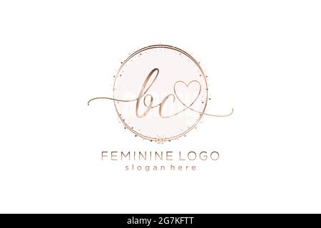BC handwriting logo with circle template vector logo of initial wedding, fashion, floral and botanical with creative template. Stock Vector
