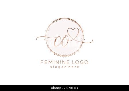 CO handwriting logo with circle template vector logo of initial wedding, fashion, floral and botanical with creative template. Stock Vector