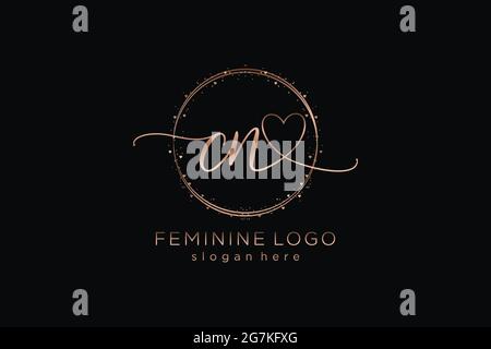 CN handwriting logo with circle template vector logo of initial wedding, fashion, floral and botanical with creative template. Stock Vector