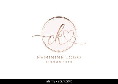 CK handwriting logo with circle template vector logo of initial wedding, fashion, floral and botanical with creative template. Stock Vector