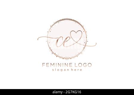 CE handwriting logo with circle template vector logo of initial wedding, fashion, floral and botanical with creative template. Stock Vector