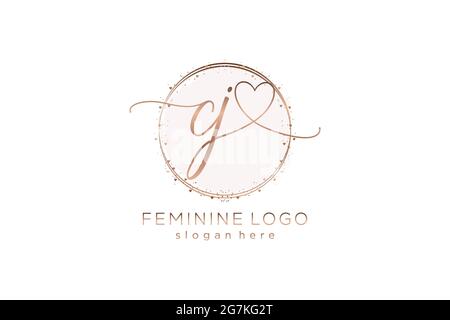 CJ handwriting logo with circle template vector logo of initial wedding, fashion, floral and botanical with creative template. Stock Vector