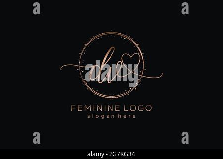 DV handwriting logo with circle template vector logo of initial wedding, fashion, floral and botanical with creative template. Stock Vector