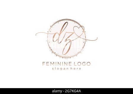 DZ handwriting logo with circle template vector logo of initial wedding, fashion, floral and botanical with creative template. Stock Vector