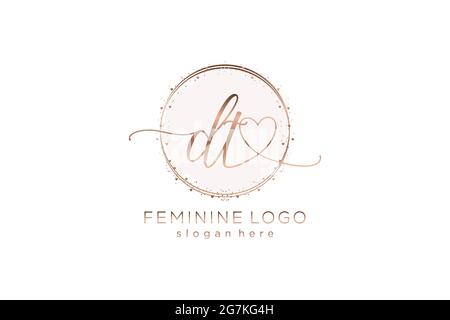 DT handwriting logo with circle template vector logo of initial wedding, fashion, floral and botanical with creative template. Stock Vector