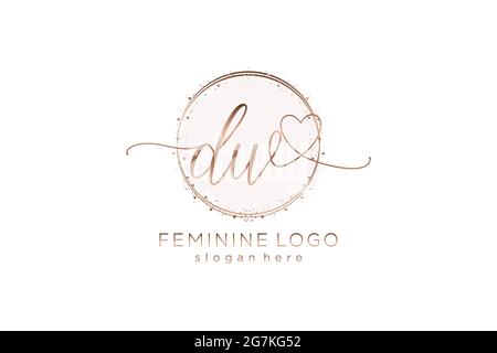 DW handwriting logo with circle template vector logo of initial wedding, fashion, floral and botanical with creative template. Stock Vector