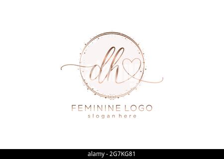 DH handwriting logo with circle template vector logo of initial wedding, fashion, floral and botanical with creative template. Stock Vector