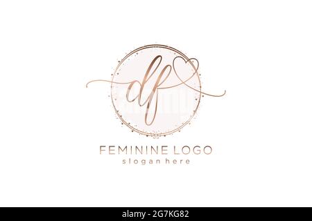 DF handwriting logo with circle template vector logo of initial wedding, fashion, floral and botanical with creative template. Stock Vector