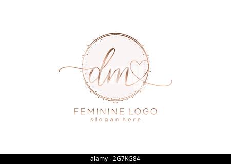 DM handwriting logo with circle template vector logo of initial wedding, fashion, floral and botanical with creative template. Stock Vector
