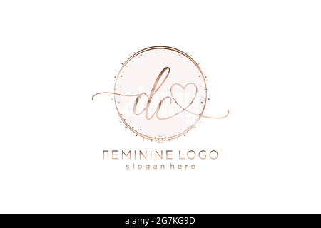 DC handwriting logo with circle template vector logo of initial wedding, fashion, floral and botanical with creative template. Stock Vector