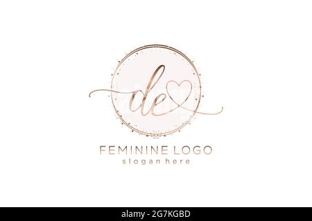 DE handwriting logo with circle template vector logo of initial wedding, fashion, floral and botanical with creative template. Stock Vector