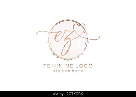 EZ handwriting logo with circle template vector logo of initial wedding, fashion, floral and botanical with creative template. Stock Vector