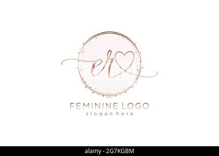 ER handwriting logo with circle template vector logo of initial wedding, fashion, floral and botanical with creative template. Stock Vector