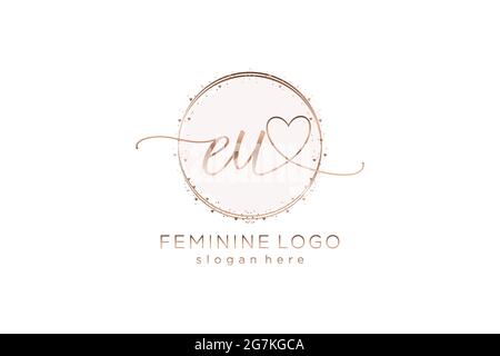 EU handwriting logo with circle template vector logo of initial wedding, fashion, floral and botanical with creative template. Stock Vector