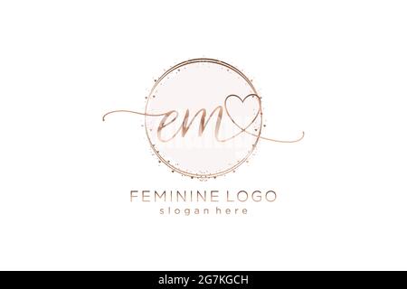 EM handwriting logo with circle template vector logo of initial wedding, fashion, floral and botanical with creative template. Stock Vector