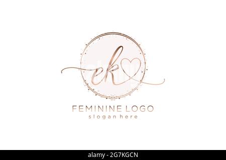 EK handwriting logo with circle template vector logo of initial wedding, fashion, floral and botanical with creative template. Stock Vector