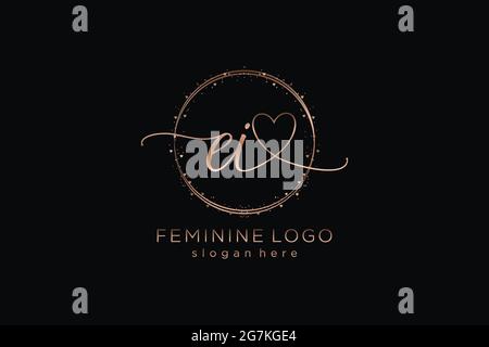 EI handwriting logo with circle template vector logo of initial wedding, fashion, floral and botanical with creative template. Stock Vector