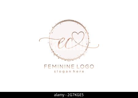 EC handwriting logo with circle template vector logo of initial wedding, fashion, floral and botanical with creative template. Stock Vector