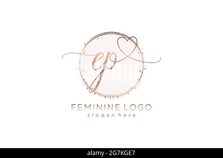 EP handwriting logo with circle template vector logo of initial wedding, fashion, floral and botanical with creative template. Stock Vector