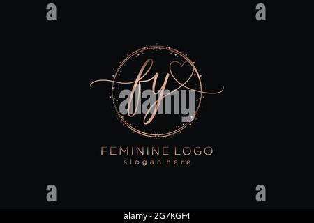 FY handwriting logo with circle template vector logo of initial wedding, fashion, floral and botanical with creative template. Stock Vector