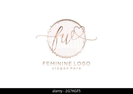 FW handwriting logo with circle template vector logo of initial wedding, fashion, floral and botanical with creative template. Stock Vector