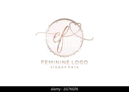 EF handwriting logo with circle template vector logo of initial wedding, fashion, floral and botanical with creative template. Stock Vector
