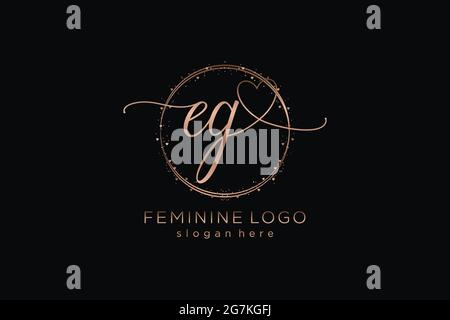 EG handwriting logo with circle template vector logo of initial wedding, fashion, floral and botanical with creative template. Stock Vector