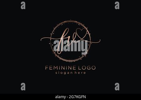 FV handwriting logo with circle template vector signature, wedding ...