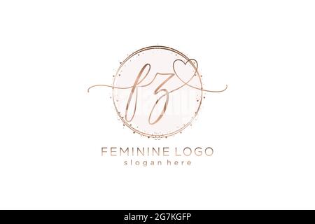 FZ handwriting logo with circle template vector logo of initial wedding, fashion, floral and botanical with creative template. Stock Vector