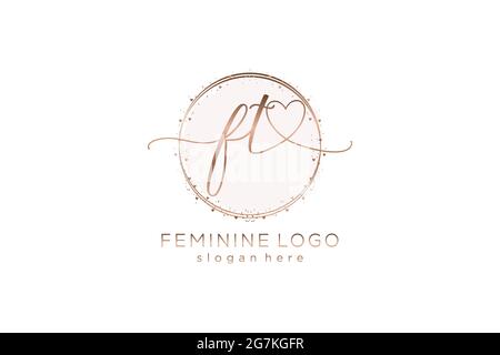 FT handwriting logo with circle template vector logo of initial wedding, fashion, floral and botanical with creative template. Stock Vector
