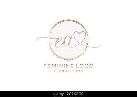 EA handwriting logo with circle template vector logo of initial wedding, fashion, floral and botanical with creative template. Stock Vector
